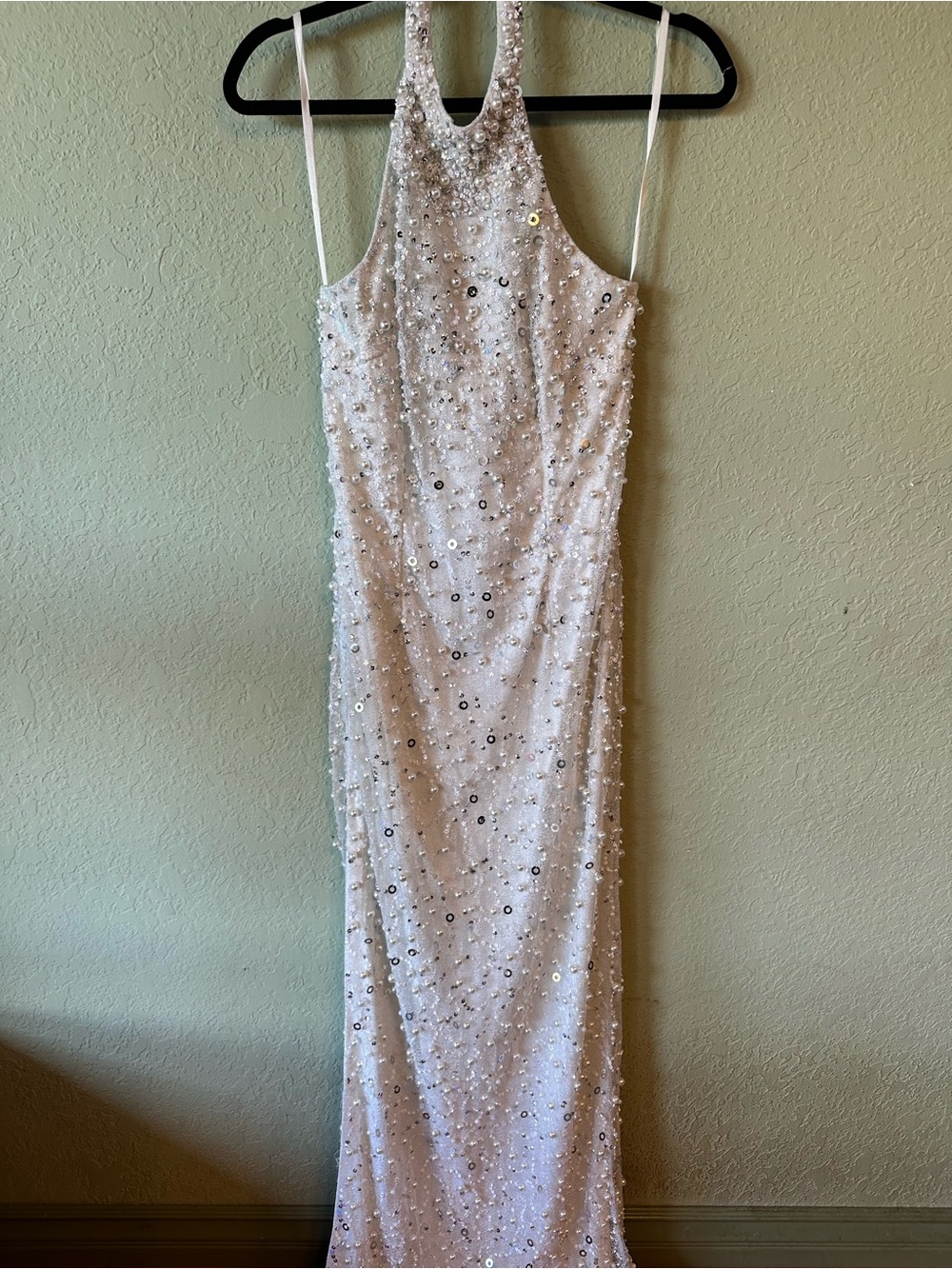 Aidan by Aidan Mattox White Sequin Halter Gown